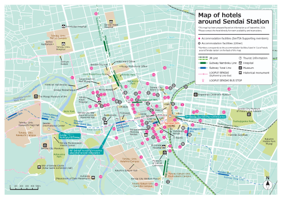 Map of hotels around Sendai Station